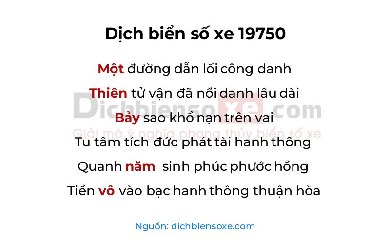 Dịch thơ biển số 19750