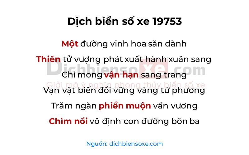 Dịch thơ biển số 19753