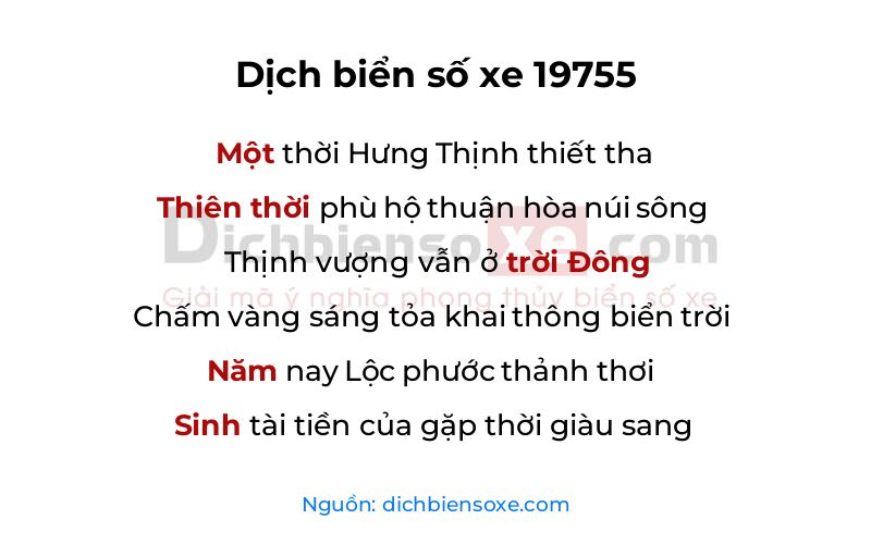 Dịch thơ biển số 19755