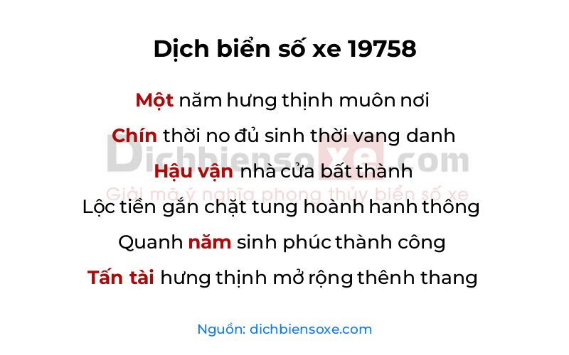 Dịch thơ biển số 19758