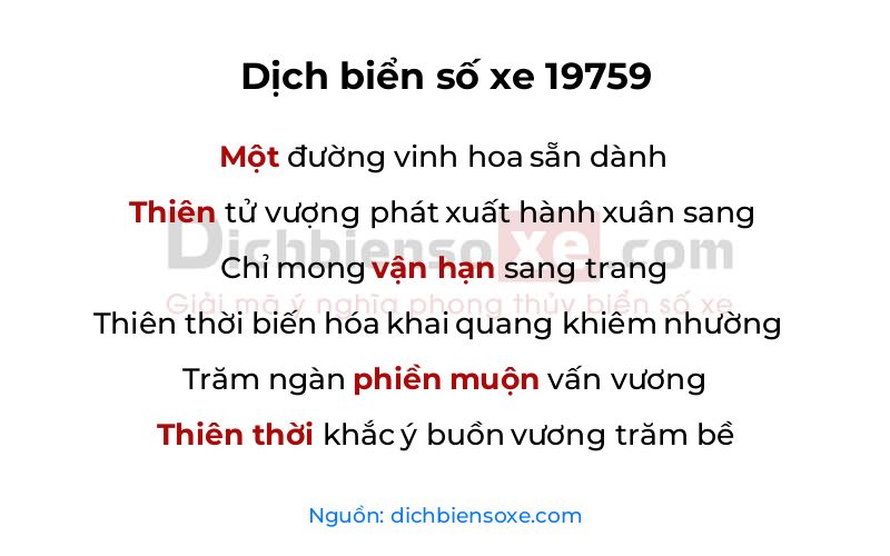 Dịch thơ biển số 19759
