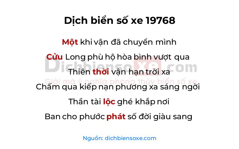 Dịch thơ biển số 19768