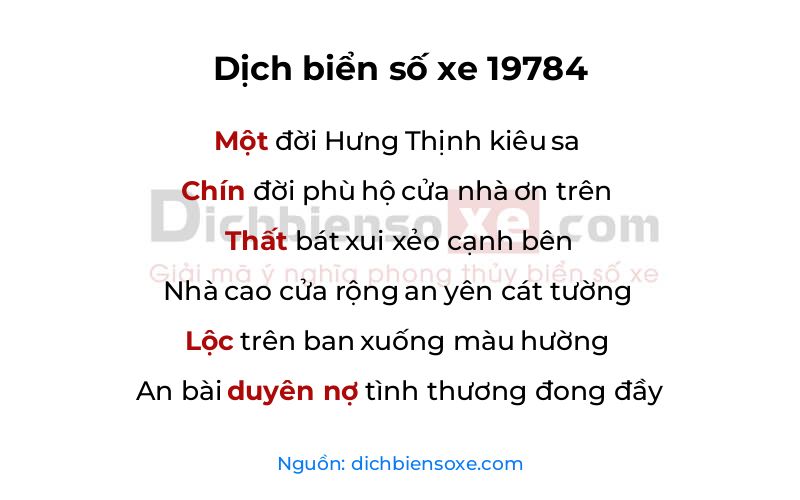 Dịch thơ biển số 19784