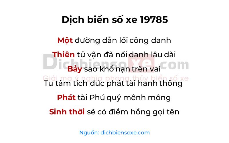 Dịch thơ biển số 19785