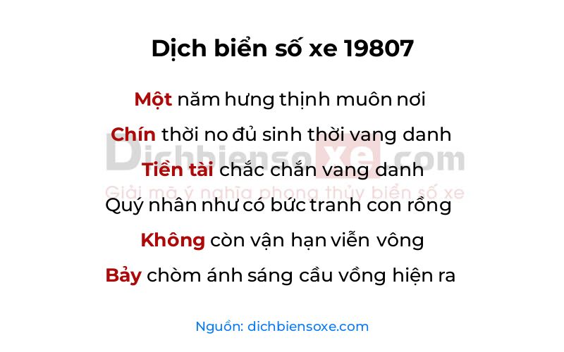 Dịch thơ biển số 19807