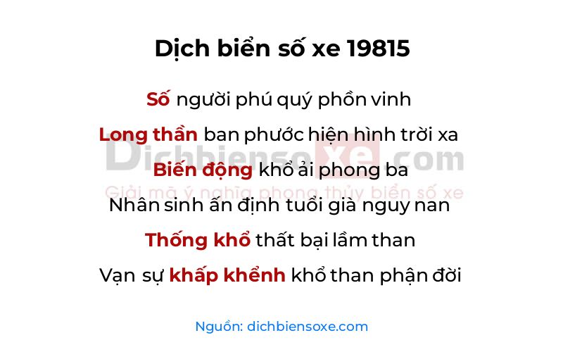 Dịch thơ biển số 19815