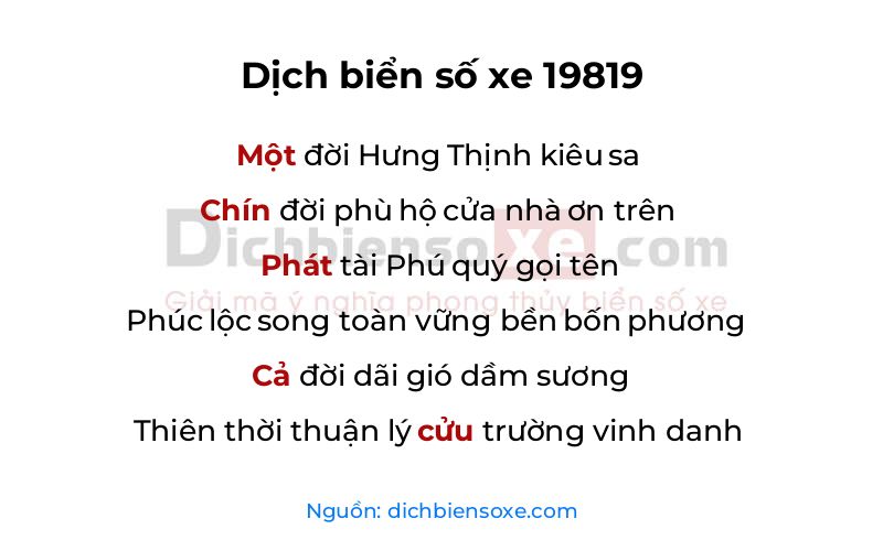 Dịch thơ biển số 19819