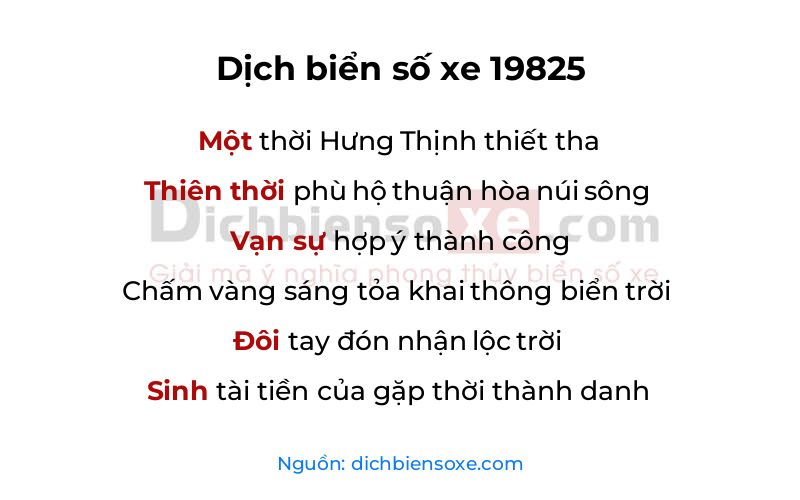 Dịch thơ biển số 19825