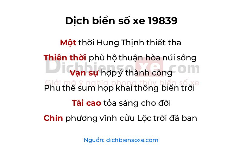 Dịch thơ biển số 19839