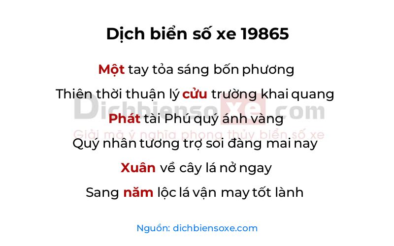 Dịch thơ biển số 19865