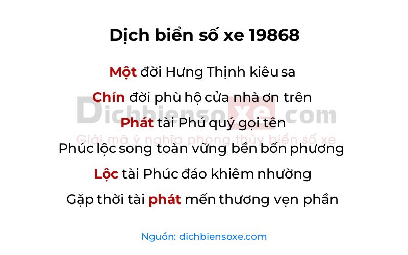 Dịch thơ biển số 19868