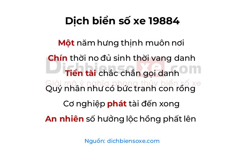 Dịch thơ biển số 19884