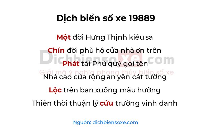 Dịch thơ biển số 19889