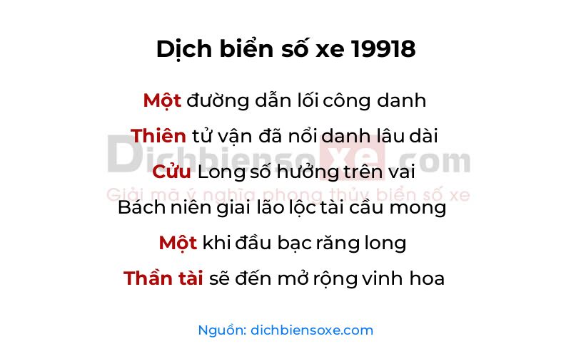 Dịch thơ biển số 19918
