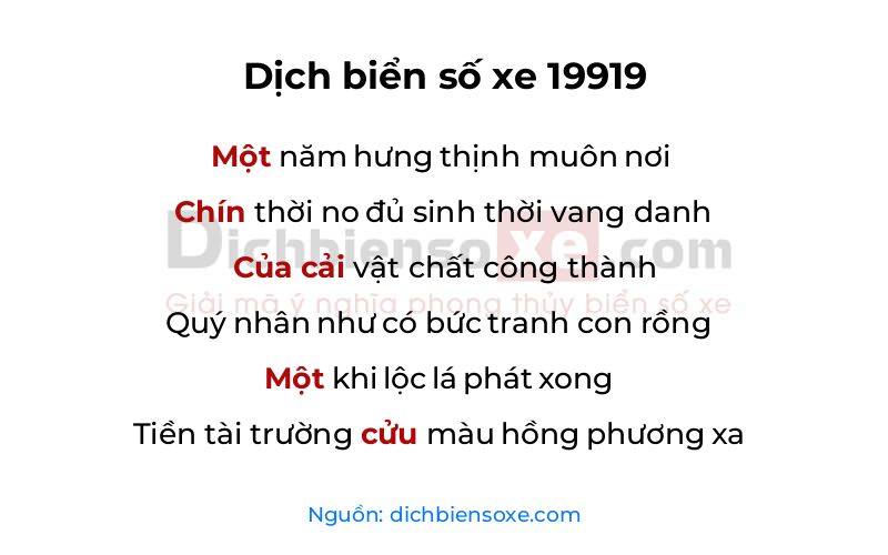 Dịch thơ biển số 19919