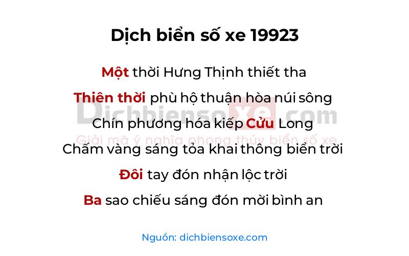 Dịch thơ biển số 19923