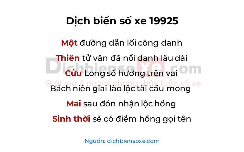 Dịch thơ biển số 19925
