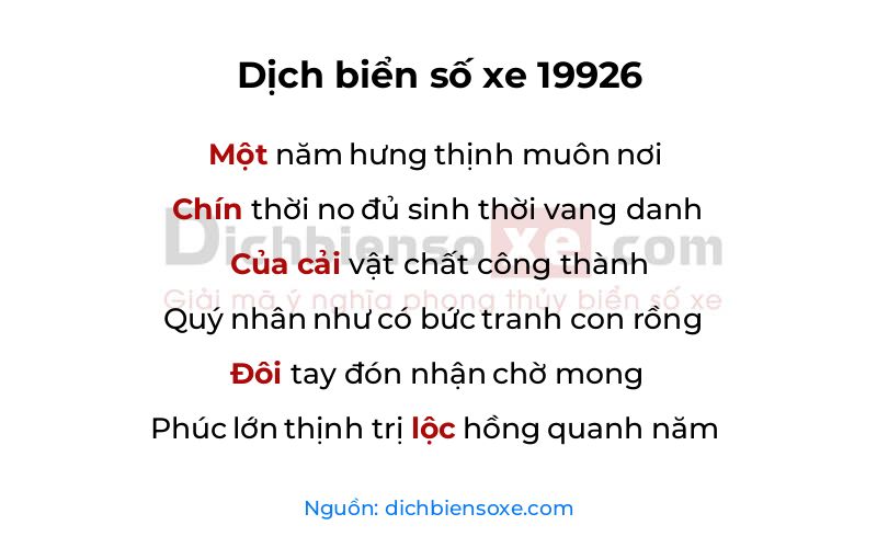 Dịch thơ biển số 19926