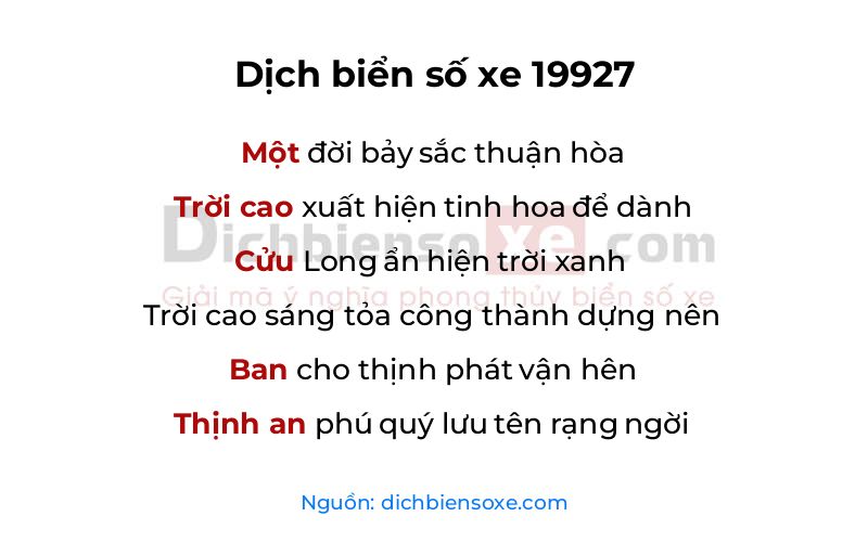 Dịch thơ biển số 19927