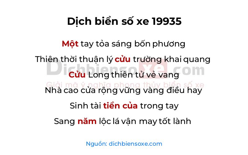 Dịch thơ biển số 19935