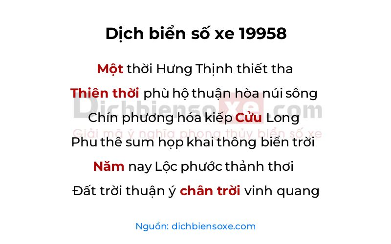 Dịch thơ biển số 19958