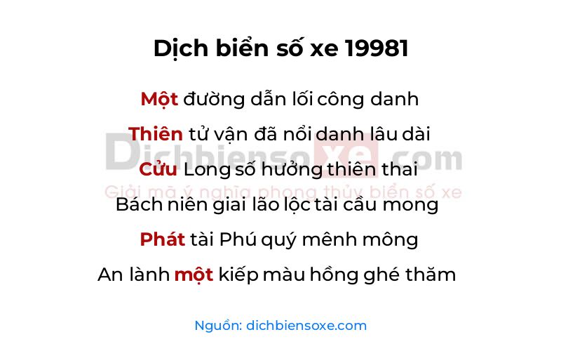 Dịch thơ biển số 19981