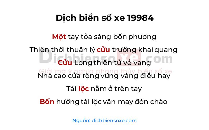 Dịch thơ biển số 19984