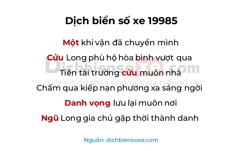 Dịch thơ biển số 19985
