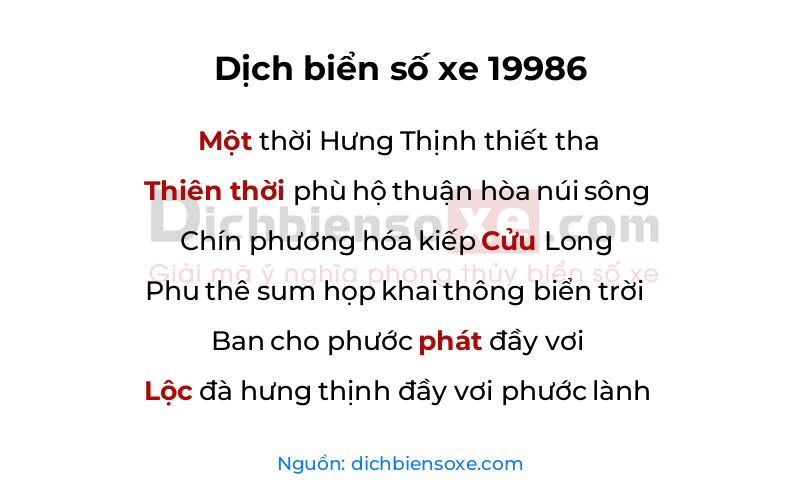 Dịch thơ biển số 19986