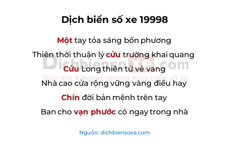 Dịch thơ biển số 19998