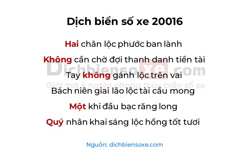 Dịch thơ biển số 20016