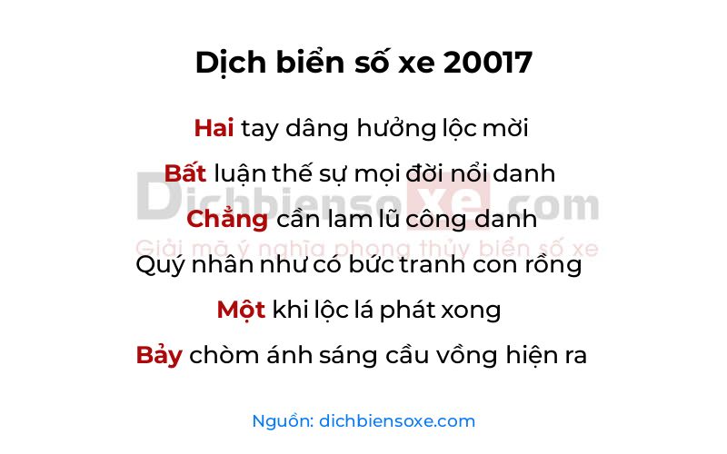 Dịch thơ biển số 20017