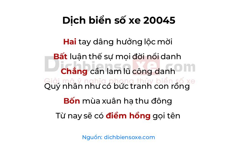 Dịch thơ biển số 20045