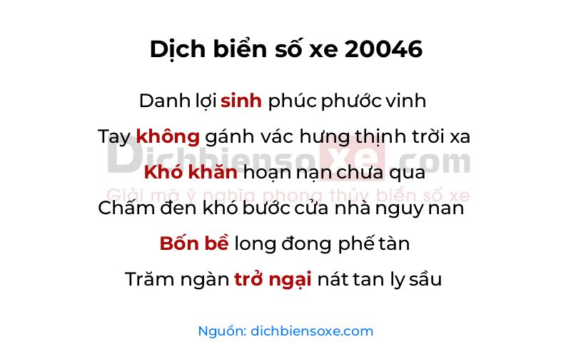 Dịch thơ biển số 20046