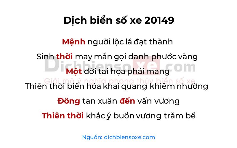 Dịch thơ biển số 20149