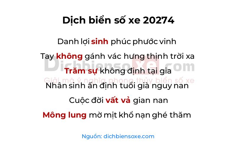 Dịch thơ biển số 20274