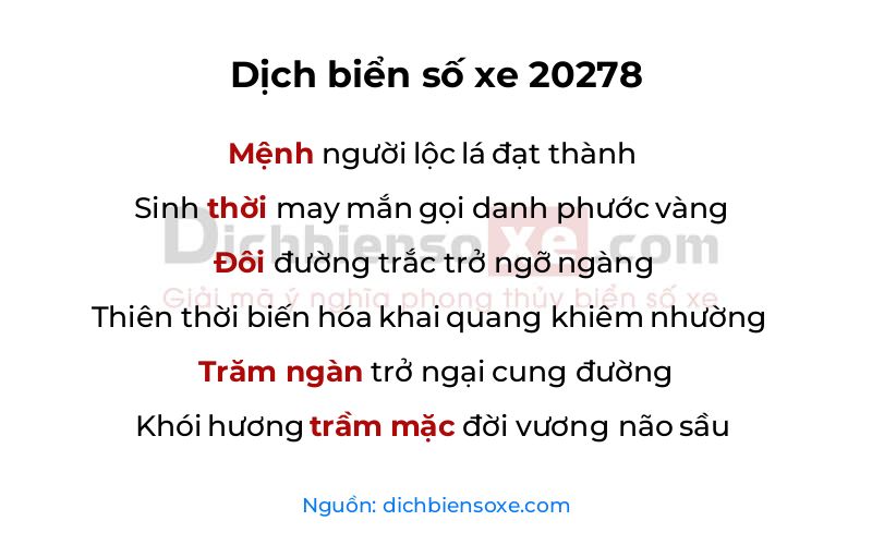 Dịch thơ biển số 20278