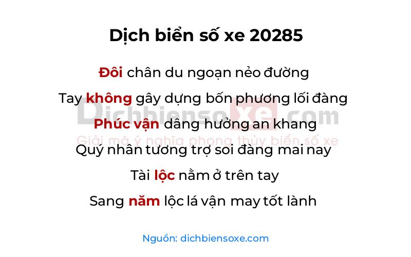 Dịch thơ biển số 20285