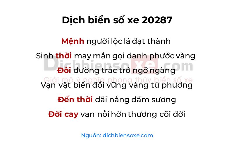 Dịch thơ biển số 20287