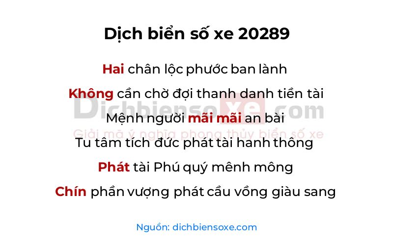 Dịch thơ biển số 20289