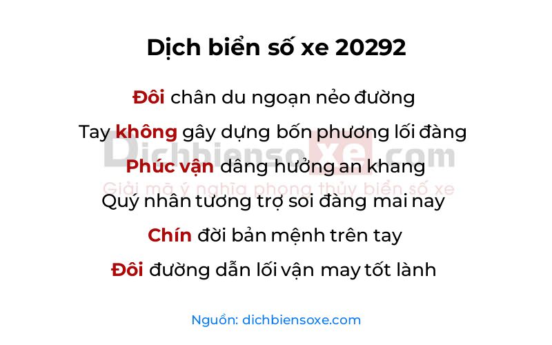Dịch thơ biển số 20292