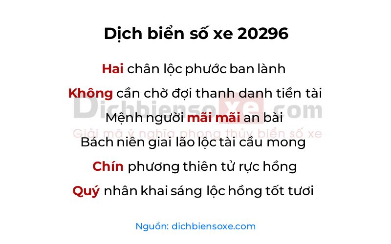 Dịch thơ biển số 20296