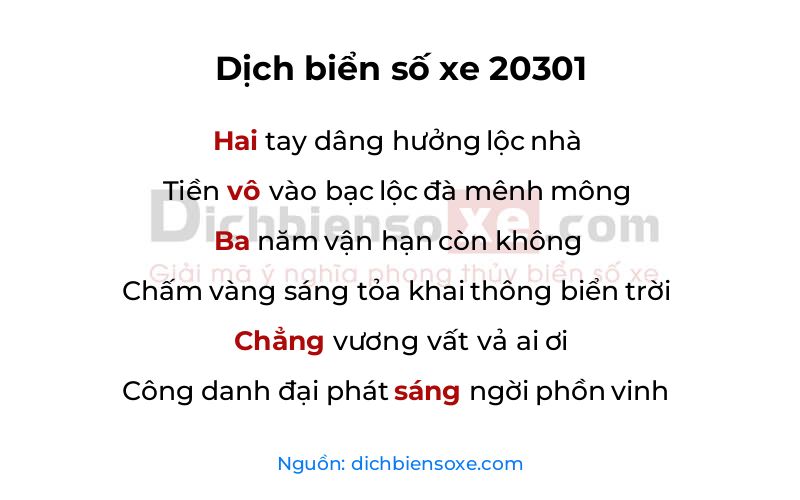 Dịch thơ biển số 20301