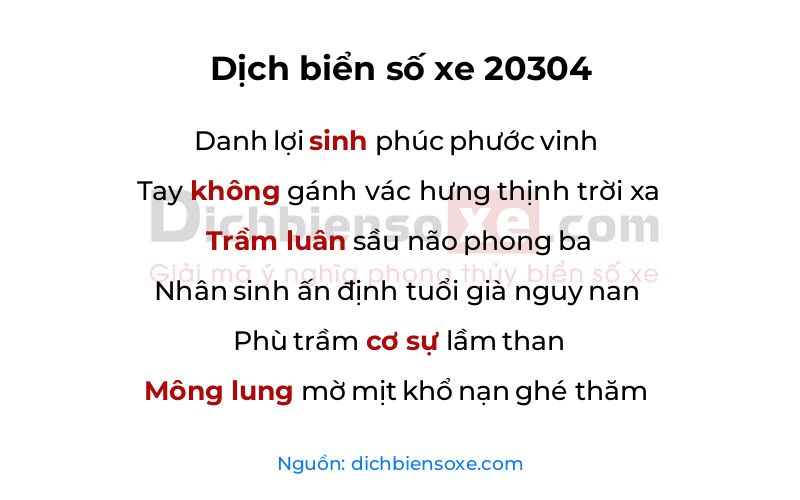 Dịch thơ biển số 20304
