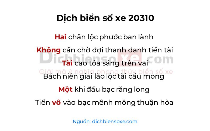 Dịch thơ biển số 20310