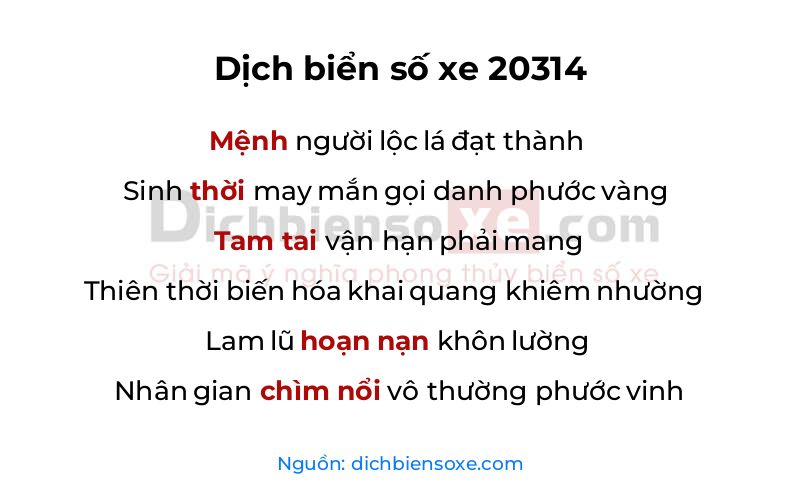 Dịch thơ biển số 20314