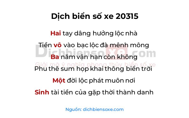 Dịch thơ biển số 20315