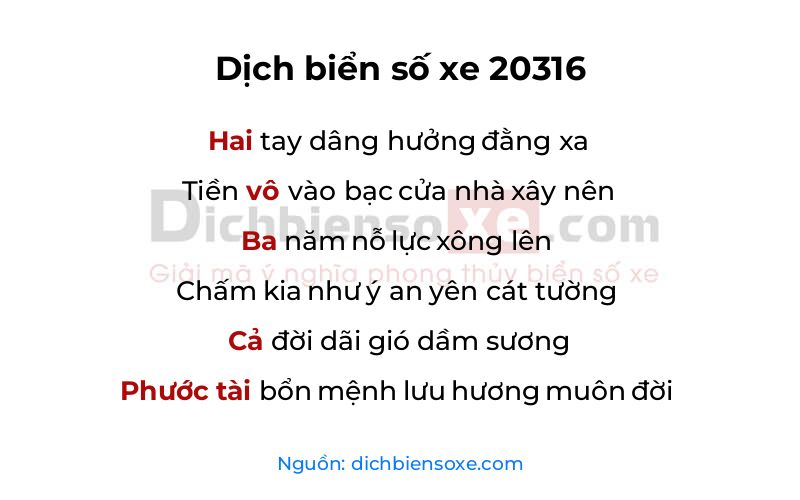 Dịch thơ biển số 20316