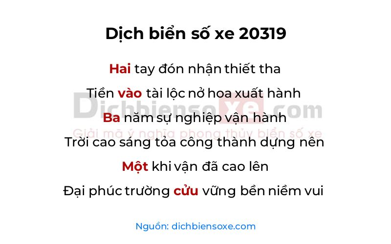 Dịch thơ biển số 20319