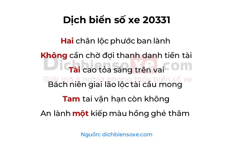 Dịch thơ biển số 20331